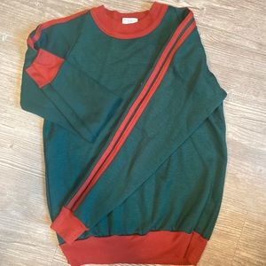 Vintage Green Sweater With Red Arm Stripes